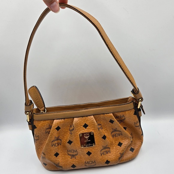 MCM Monogram Shoulder Bag‎ Designer Purse Handbag Top Handle Small - Picture 2 of 8